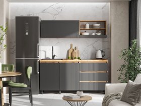 Кухонный гарнитур 1,7м Хелен  (дуб крафт золотой/графит) в Сангаре - sangar.mebel-nsk.ru | фото