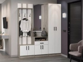 Модульная прихожая Вега (дуб крафт серый/белый) в Сангаре - sangar.mebel-nsk.ru | фото