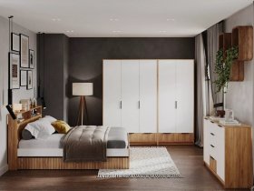 Модульная спальня Ивис (дуб крафт золотой/белый) в Сангаре - sangar.mebel-nsk.ru | фото