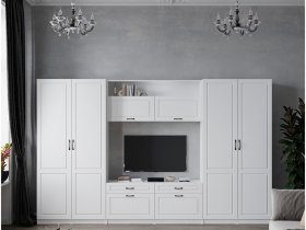 Модульная стенка Апполия (белый/белый дуб) в Сангаре - sangar.mebel-nsk.ru | фото
