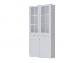 Шкаф-витрина Апполия гостиная (белый/белый дуб) в Сангаре - sangar.mebel-nsk.ru | фото