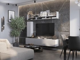 Стенка 1600 Квинта (белый лофт/софт айс/белый) в Сангаре - sangar.mebel-nsk.ru | фото