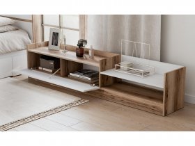 Тумба под ТВ Брауни (дуб делано/белый) в Сангаре - sangar.mebel-nsk.ru | фото