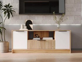 Тумба под ТВ  ТМ-001 Ивис (дуб крафт золотой/белый) в Сангаре - sangar.mebel-nsk.ru | фото